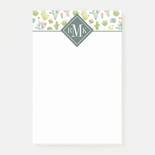 Monogram | Cute Cactus Standing Pattern Post-it® Notes (Voorkant)