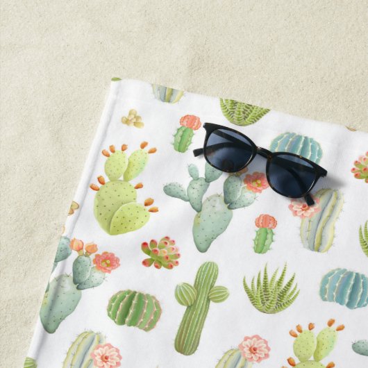 Monogram | Cute Cactus Standing Pattern Strandlaken (In situ)