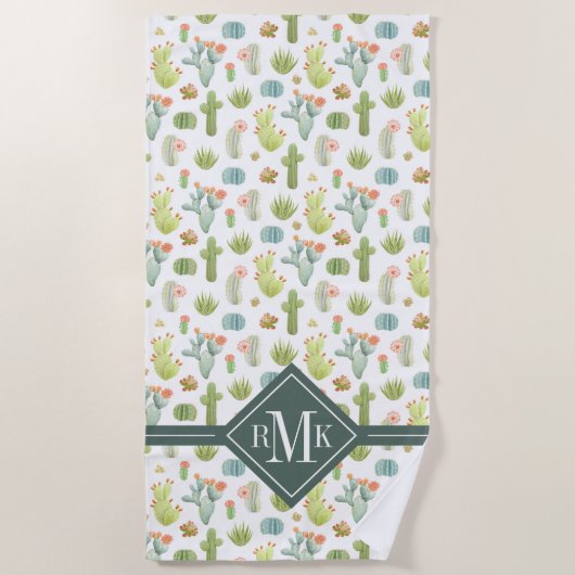 Monogram | Cute Cactus Standing Pattern Strandlaken (Voorkant)