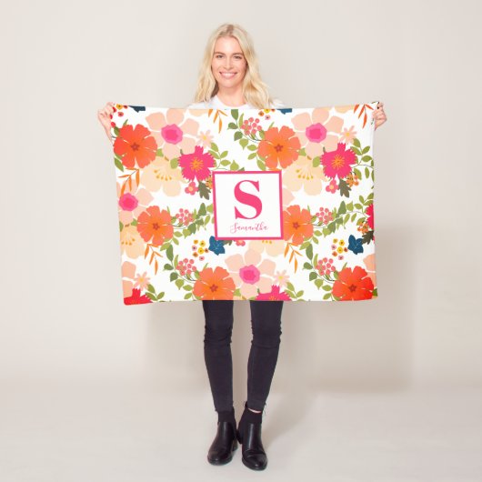 Monogram Cute Chic Floral Fleece Deken (In situ)