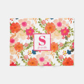 Monogram Cute Chic Floral Fleece Deken (Voorkant (Horizontaal))
