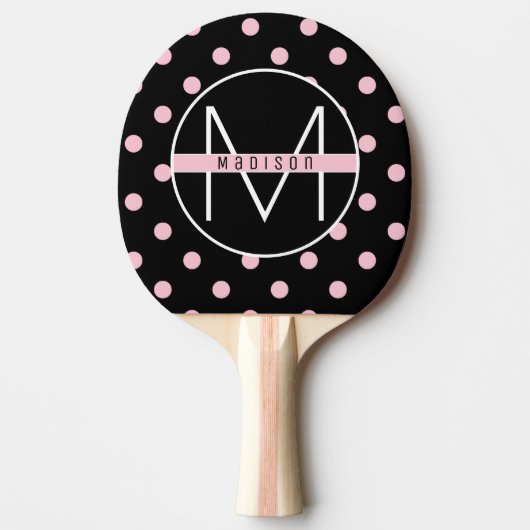 Monogram | Cute & Chic Pink Pot on Black Tafeltennisbatje (Voorkant)