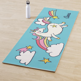 Monogram. Cute Doodle Rainbow Unicorn Stars Clouds Yogamat