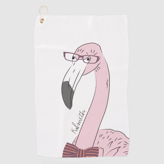 Monogram Cute en Funny Flamingo Hipster Golfhanddoek (Voorkant)