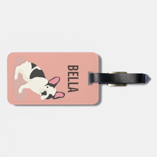 Monogram. Cute French Bulldog. Bagagelabel (Achterkant horizontaal)