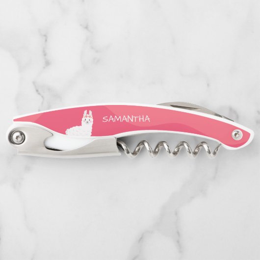 Monogram Cute Funny Alpaca Llama in Roze Kurkentrekker (Voorkant)