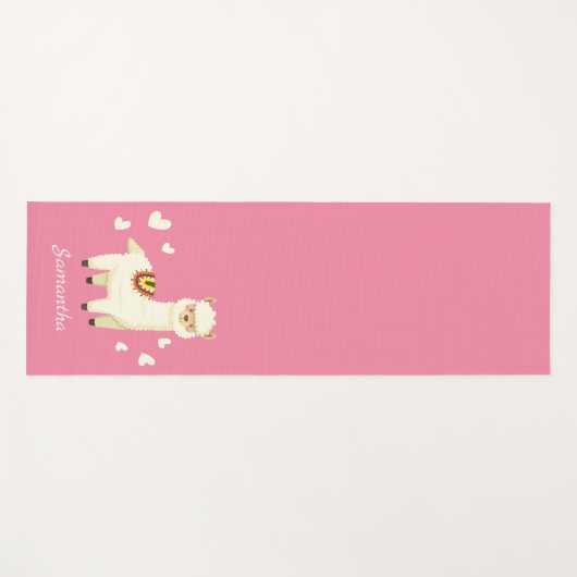 Monogram Cute Funny Alpaca Llama in Roze Yogamat (Voorkant (horizontaal))
