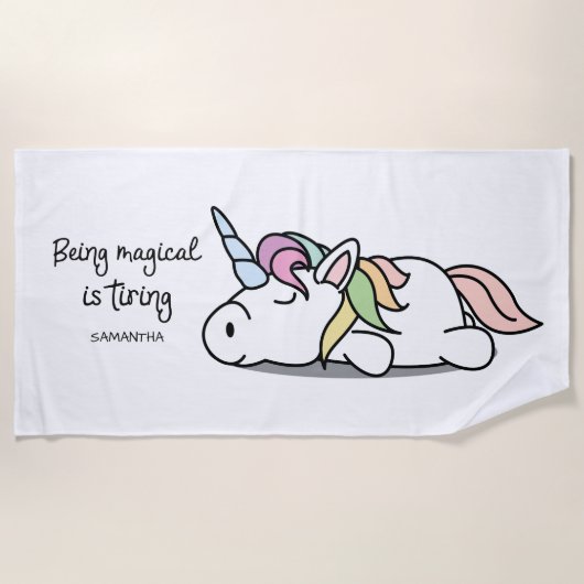 Monogram Cute Funny Unicorn Strandlaken (Voorkant)