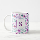 Monogram Cute Girly Paars Floral Flowers Koffiemok (Links)