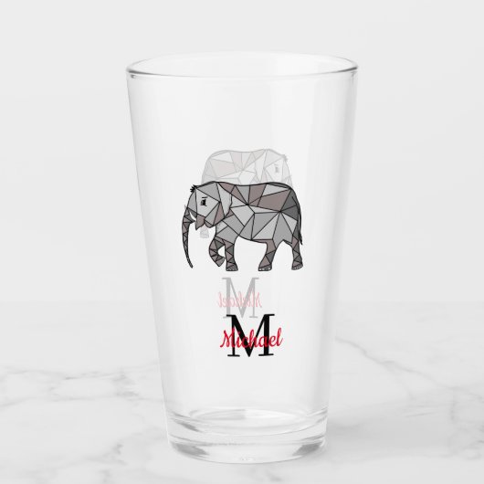 Monogram Cute Graphics Elephant, speciaal aangepas Glas (Voorkant)