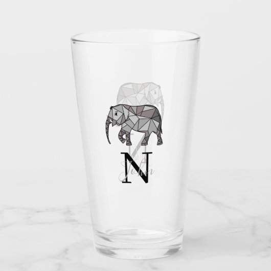 Monogram Cute Graphics Elephant, speciaal aangepas Glas (Voorkant)