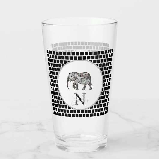 Monogram Cute Graphics Elephant, speciaal aangepas Glas (Achterkant)