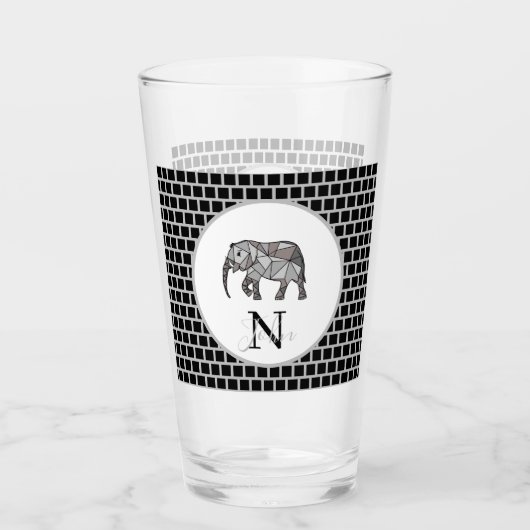 Monogram Cute Graphics Elephant, speciaal aangepas Glas (Voorkant)
