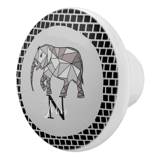 Monogram Cute Graphics Elephant, speciaal aangepas Keramische Knop (Rechts)