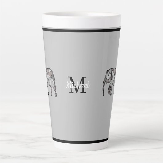 Monogram Cute Graphics Elephant, speciaal aangepas Latte Mok (Voorkant)