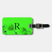 Monogram Cute Initialen Bright Neon Green Floral Bagagelabel (Voorkant horizontaal)