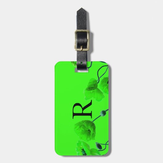Monogram Cute Initialen Bright Neon Green Floral Bagagelabel (Voorkant verticaal)