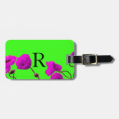 Monogram Cute Initialen Neon Green Paars Floral Bagagelabel (Voorkant horizontaal)