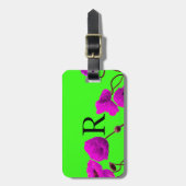 Monogram Cute Initialen Neon Green Paars Floral Bagagelabel (Voorkant verticaal)