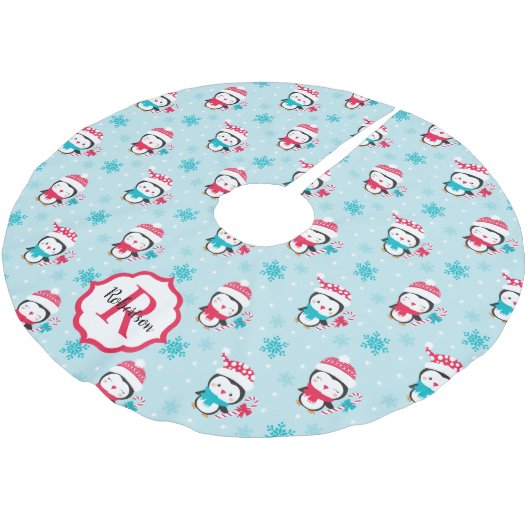 Monogram Cute Kerstwinter Penguin Kerstboom Rok (Gekanteld)