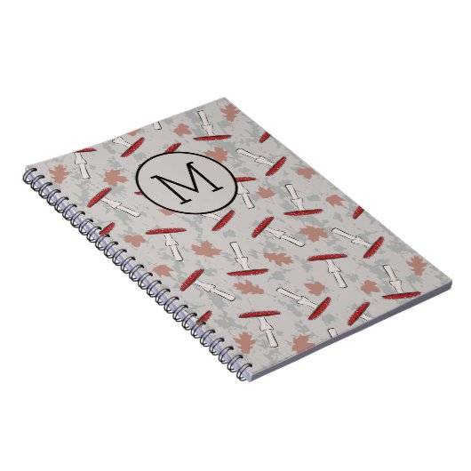 Monogram Cute Mushroom Fungi Pattern Notitieboek (Rechterzijde)