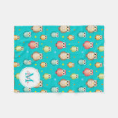 Monogram Cute Owls Pattern Blanket Fleece Deken (Voorkant (Horizontaal))