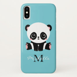 Monogram Cute Panda Aangepast gebubbel Blauw Case-Mate iPhone 14 Hoesje