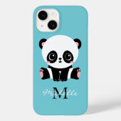 Monogram Cute Panda Aangepast gebubbel Blauw Case-Mate iPhone Case (Achterkant)