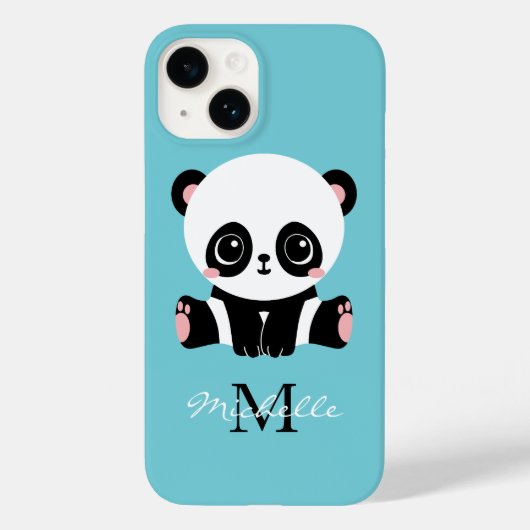 Monogram Cute Panda Aangepast gebubbel Blauw Case-Mate iPhone Case (Achterkant)