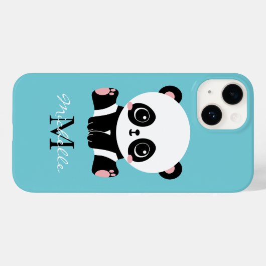 Monogram Cute Panda Aangepast gebubbel Blauw Case-Mate iPhone Case (Achterkant (horizontaal))