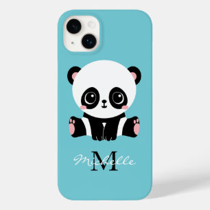 Monogram Cute Panda Aangepast gebubbel Blauw Case-Mate iPhone 14 Plus Hoesje