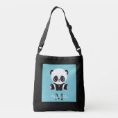 Monogram Cute Panda Aangepast gebubbel Blauw Crossbody Tas (Achterkant)