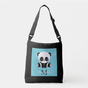 Monogram Cute Panda Aangepast gebubbel Blauw Crossbody Tas
