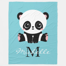 Monogram Cute Panda Aangepast gebubbel Blauw Fleece Deken