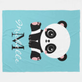 Monogram Cute Panda Aangepast gebubbel Blauw Fleece Deken (Voorkant (Horizontaal))