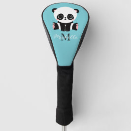 Monogram Cute Panda Aangepast gebubbel Blauw Golfheadcover