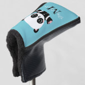 Monogram Cute Panda Aangepast gebubbel Blauw Golfheadcover (3/4 voorkant)