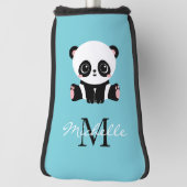 Monogram Cute Panda Aangepast gebubbel Blauw Golfheadcover (Draai 90)