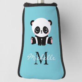 Monogram Cute Panda Aangepast gebubbel Blauw Golfheadcover