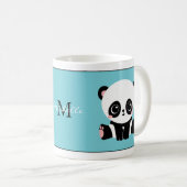 Monogram Cute Panda Aangepast gebubbel Blauw Koffiemok (Voorkant rechts)