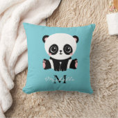 Monogram Cute Panda Aangepast gebubbel Blauw Kussen (Deken)