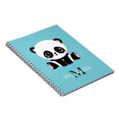 Monogram Cute Panda Aangepast gebubbel Blauw Notitieboek (Rechterzijde)