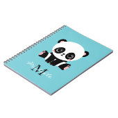 Monogram Cute Panda Aangepast gebubbel Blauw Notitieboek (Linkerzijde)