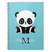 Monogram Cute Panda Aangepast gebubbel Blauw Notitieboek (Voorkant)