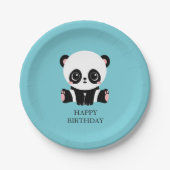 Monogram Cute Panda Aangepast gebubbel Blauw Papieren Bordje (Voorkant)