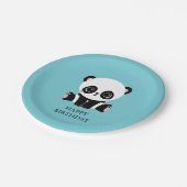 Monogram Cute Panda Aangepast gebubbel Blauw Papieren Bordje (Gekanteld)