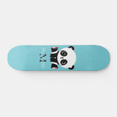 Monogram Cute Panda Aangepast gebubbel Blauw Persoonlijk Skateboard (Horizontaal)