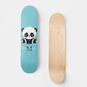 Monogram Cute Panda Aangepast gebubbel Blauw Persoonlijk Skateboard (Voorkant)