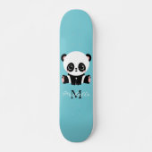 Monogram Cute Panda Aangepast gebubbel Blauw Persoonlijk Skateboard (Voorkant)