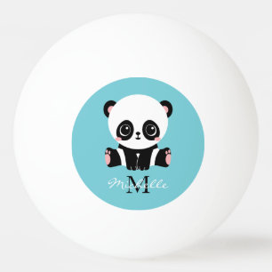 Monogram Cute Panda Aangepast gebubbel Blauw Pingpongbal